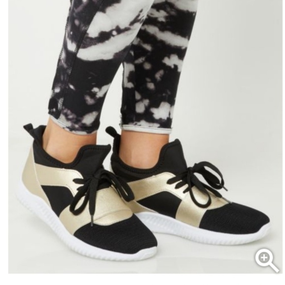 Gold Metallic Color Block Band Trainers Sneakers - Picture 5 of 7